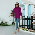 thumbnail image 5 of Mock Neck Tops for Women Basic 3/4 Sleeve Layering Shirts Dressy Casual Loose Lightweight Turtleneck Tops Dark Purple 2XL, 5 of 7