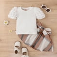 thumbnail image 3 of WISWELL Infant Baby Girl Summer Clothes Toddler Kids Puff Sleeve Short Sleeve T Shirt Tops  Plaid Skirts Princess Outfits Set , White 9-12 Months, 3 of 8