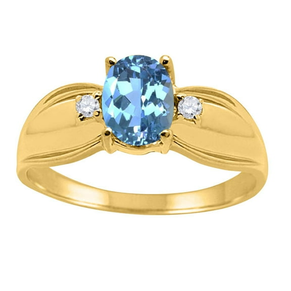 Mauli Jewels Rings for Women 0.9 Carat Oval Blue Topaz and Diamond Ring 4-Prong 10K Yellow Gold