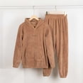 thumbnail image 2 of Womens Cozy Warm Velvet Fleece Lounge Pajama Sets 2 Piece Hoodie Sweatshirt Kangaroo Pockets Jogger Pants Y2k Sleepwear Fall Winter Casual Home Wear, Khaki, Free Size, 2 of 8