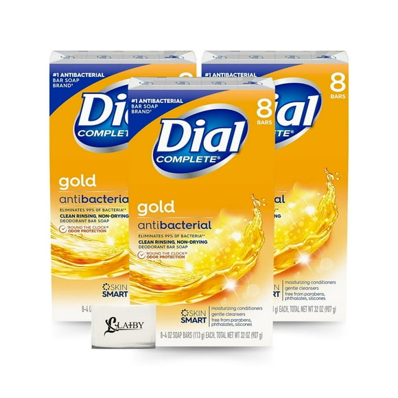 LAIBY Dial Gold Anti-Bacterial Bar Soap 4 oz 8 Count (Pack of 3) | Deodorant Body Wash | Scent Killer Gold Menâs Bar Soap | Total 24 Count include pocket tissue