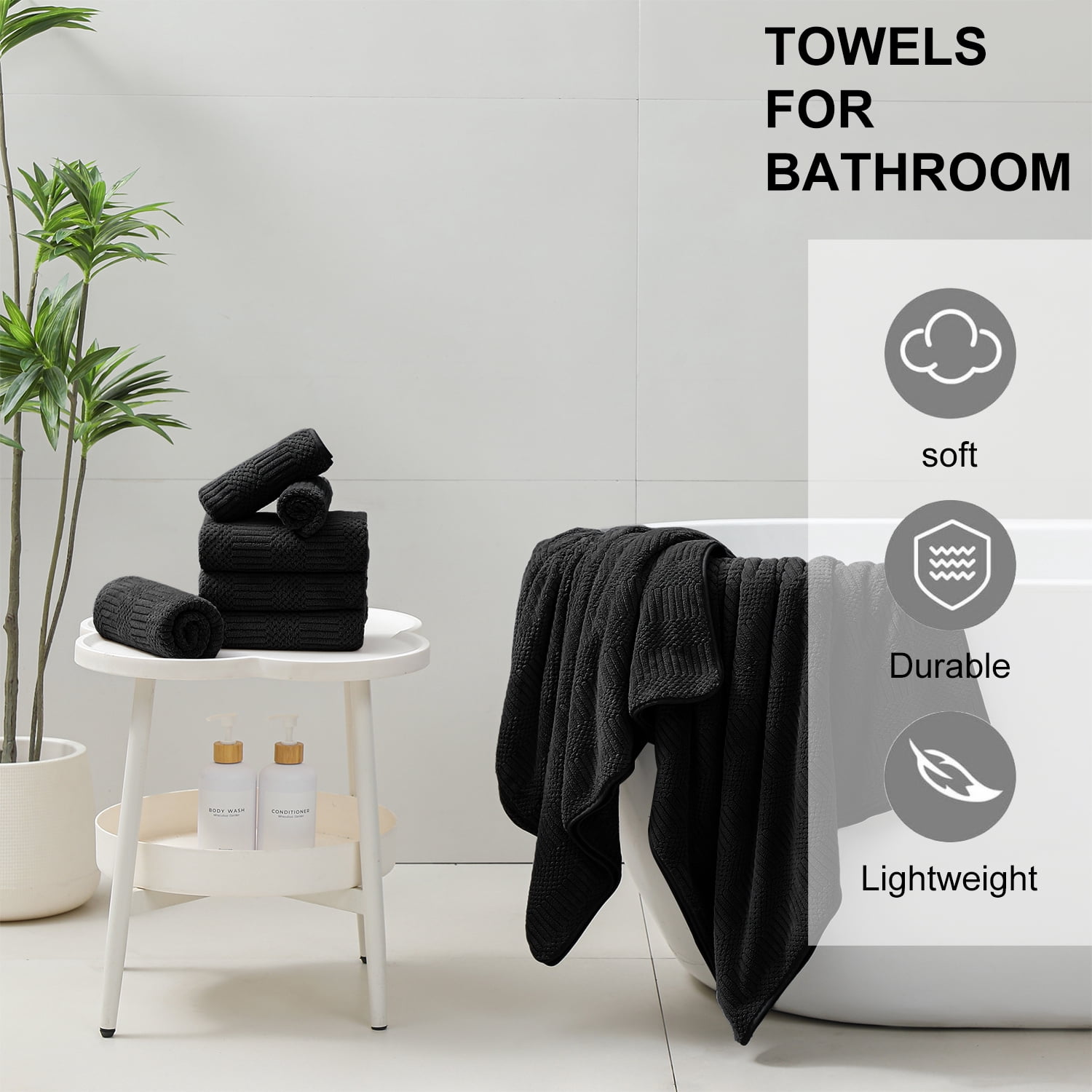 Beartech 8 Piece Microfiber Bath Towel Set,700GSM Quick Dry & Less Lint, 2 Oversized Bath Towels, 2 Towels & 4 Washcloths,Highly Absorbent,Ultra Soft Shower Towel For Bathroom Hotel-Black