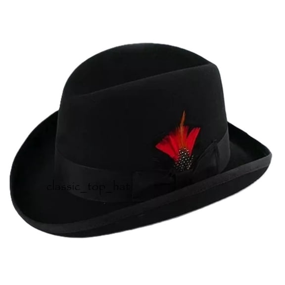 Classic Men's 100% Wool Felt Homburg Style Godfather Hats Black M=57cm