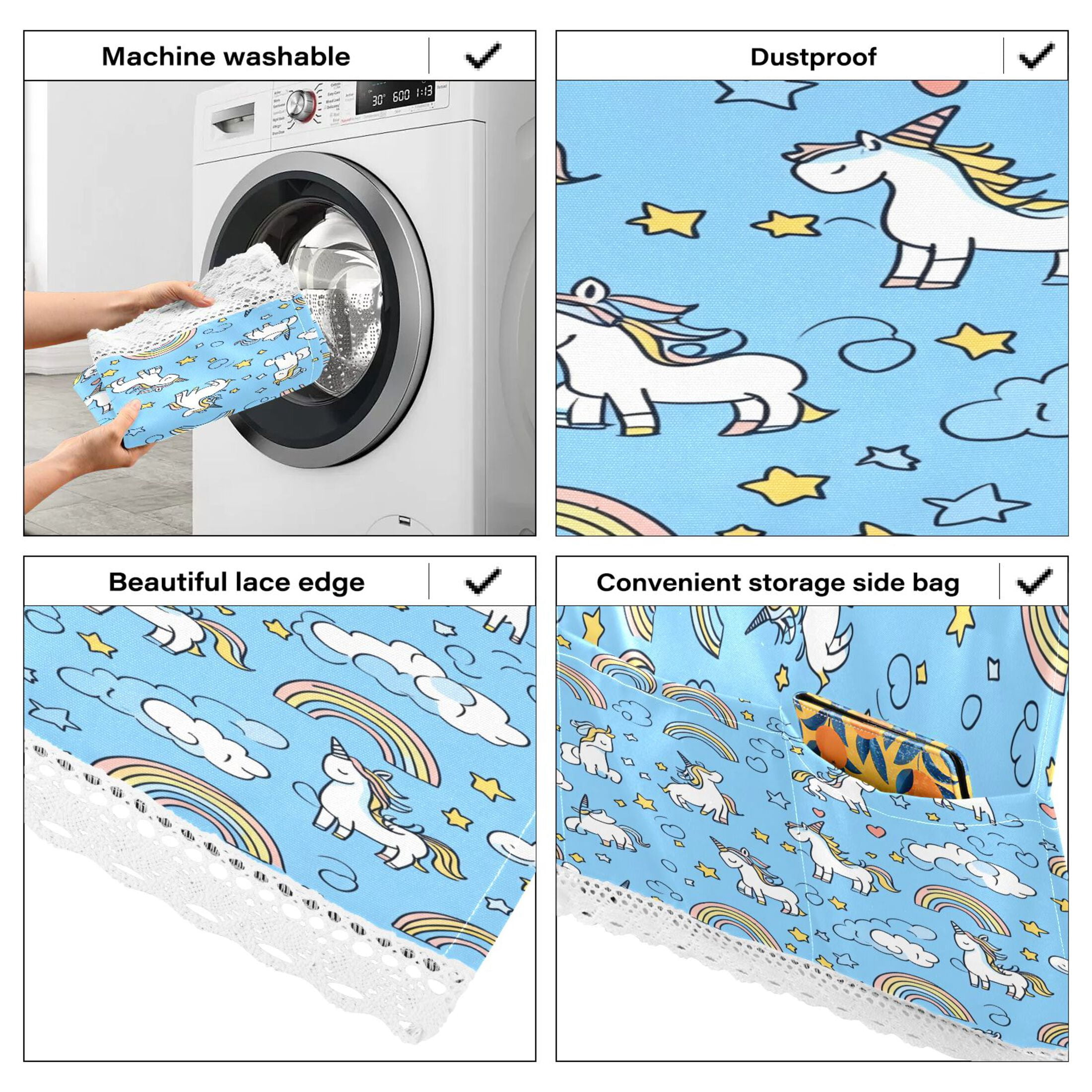 WOBOGO Unicorns Rainbows Blue Pattern Washing Machine Cloth Dryer Refrigerator Top Cover Protective Non-Slip Mat For Kitchen Laundry