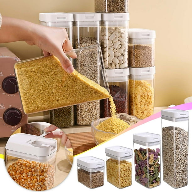 Xihbxyly Contenedor de Almacenamiento de Alimentos, Latas de Plástico Herméticas, Diseño Transparente, Apilable, Ahorra Espacio, Sello de Frescura, Almacenamiento de Refrigerios Secos, Té, Granos, Or