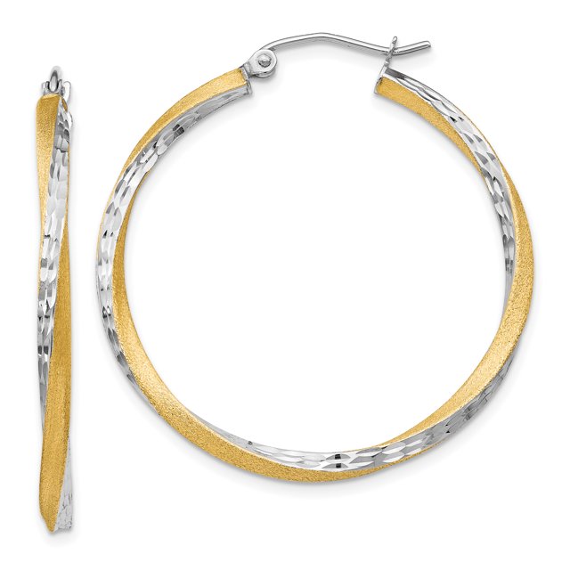 14k & Rhodium Diamond-cut 2.5mm Twisted Hoop Earrings TC436