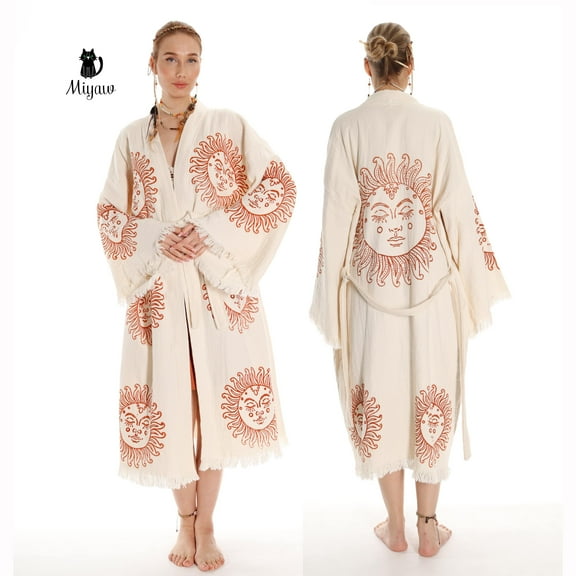 Miyawfashion Sun Print Cotton Caftan Cover Up for Women