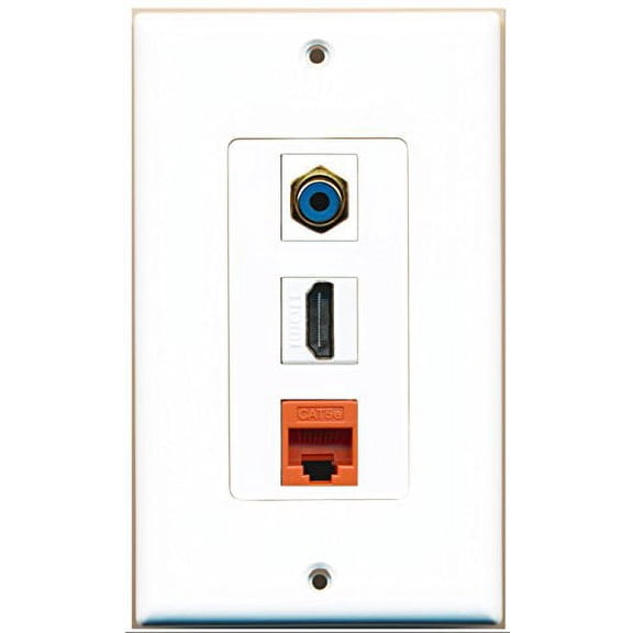 RiteAV - 1 Port HDMI 1 RCA Blue 1 Cat5e Ethernet Orange Wall Plate Decorative