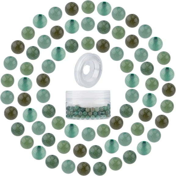 200pcs 6mm Green Aventurine Beads Semi Precious Beads Round Smooth Gemstones Spacer Beads & Elastic Thread & Plastic Bead Containers for DIY Bracelet Necklace Earrings Jewelry Making