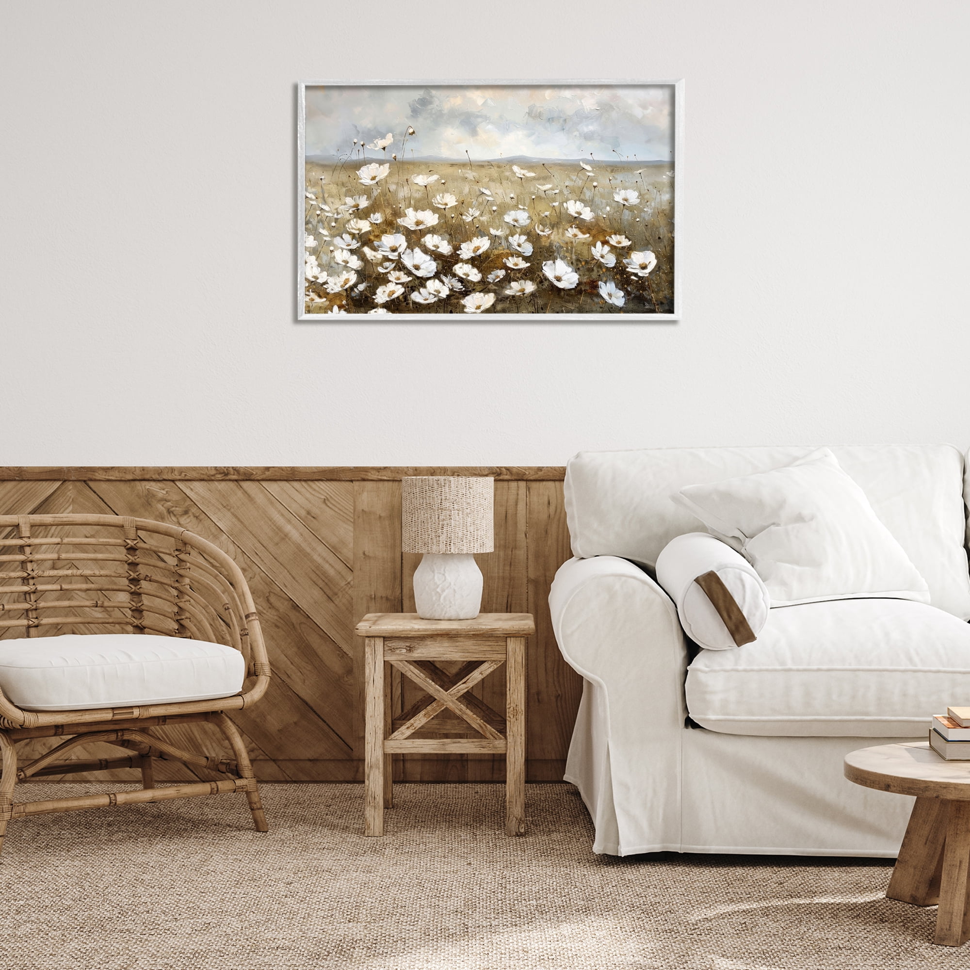 Stupell Industries Prairie Wildflower Field Landscape Painting White Framed Art Print Wall Art, 30 x 20