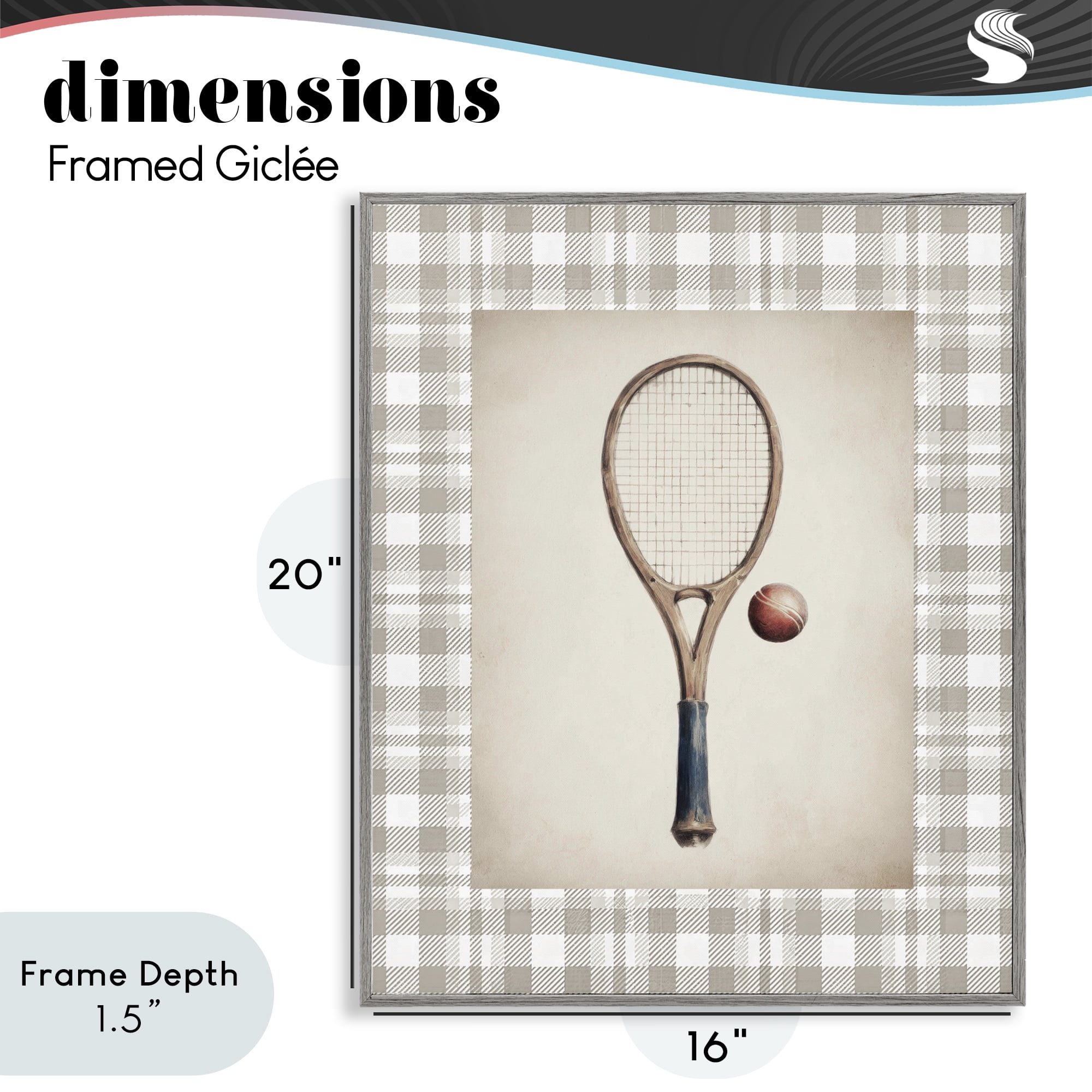Stupell Industries Vintage Tennis Racket & Ball Gray Framed Giclee Art, design by Sisi and Seb