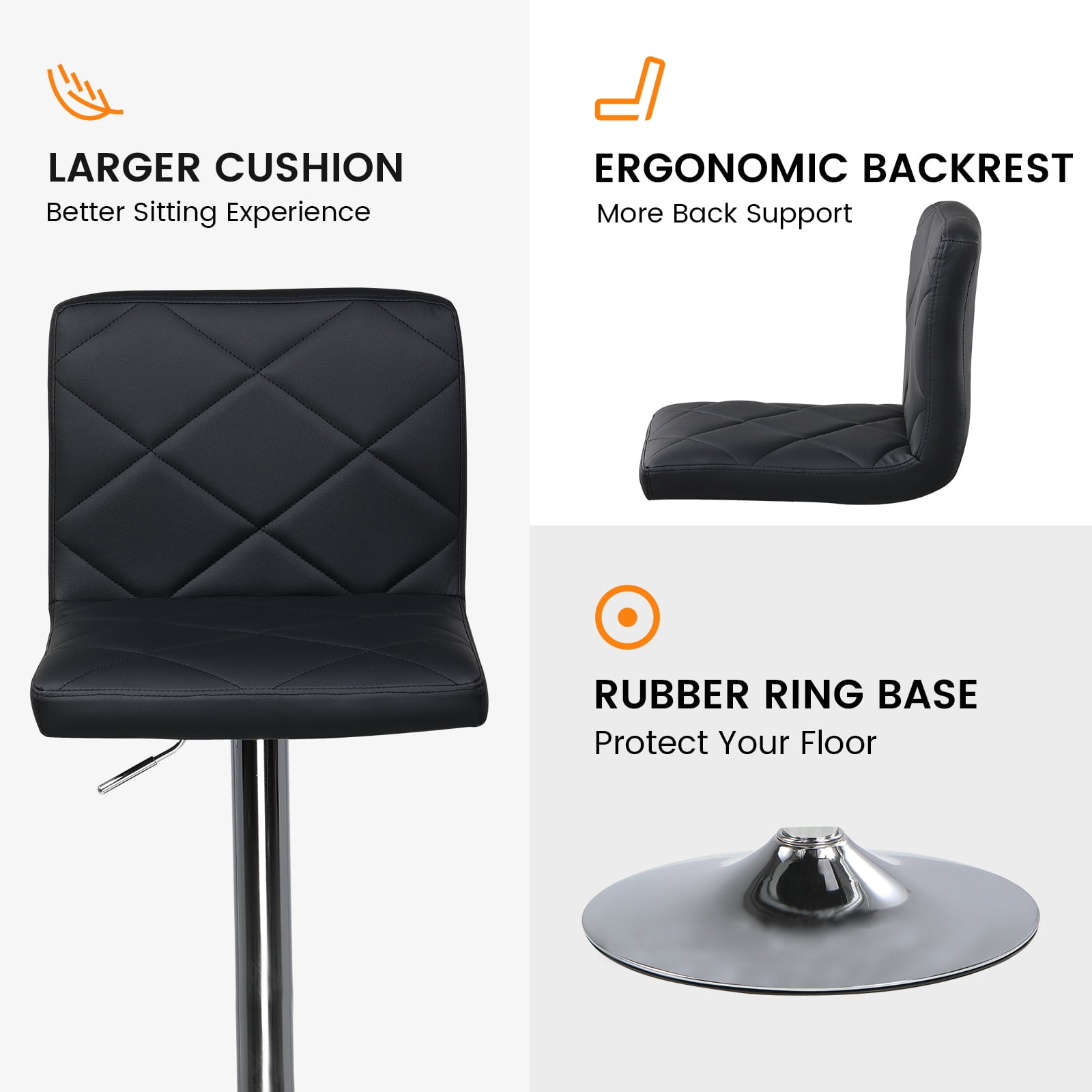 COMHOMA Bar Stools, Modern PU Leather Swivel Adjustable Hydraulic Bar Stool with 16.1” Wide Base, Height Adjustable Counter Stool Set of 2, Black