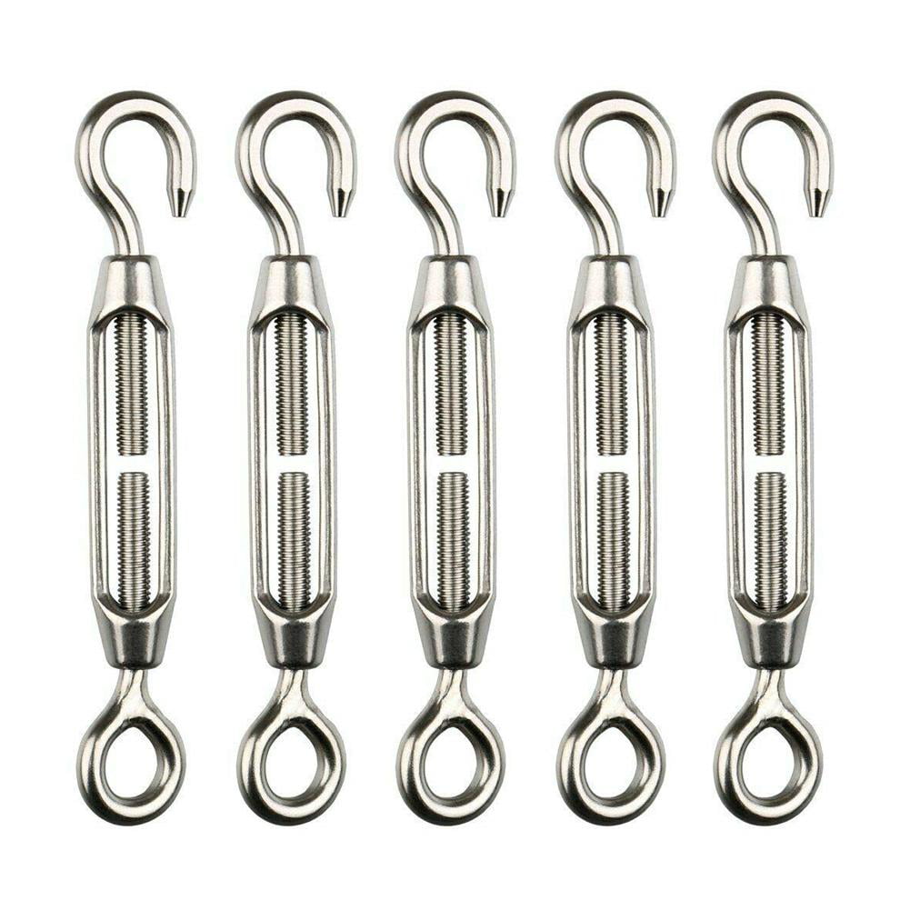 Details about   5Pcs Heavy Duty Stainless Steel Turnbuckle Wire Tensioner Strainer Hook Eye Rope