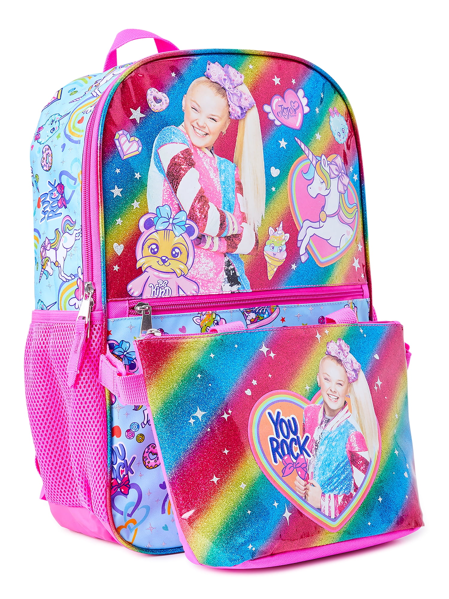 Jojo Siwa Rockin Rainbow Girls 17" Laptop Backpack 2-Piece Set with Lunch Tote Bag, Pink Multi-Color