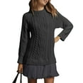 thumbnail image 2 of Mohiass Women's Cable Knit Sweater Dress Long Sleeve Crewneck Patchwork Knit Pullovers 2025 Fall Outfits Winter Clothes Black L, 2 of 7