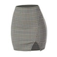 thumbnail image 6 of MixMatchy Women's Checkered Elastic Waist Split Slit Hem Bodycon Mini Skirt, 6 of 7