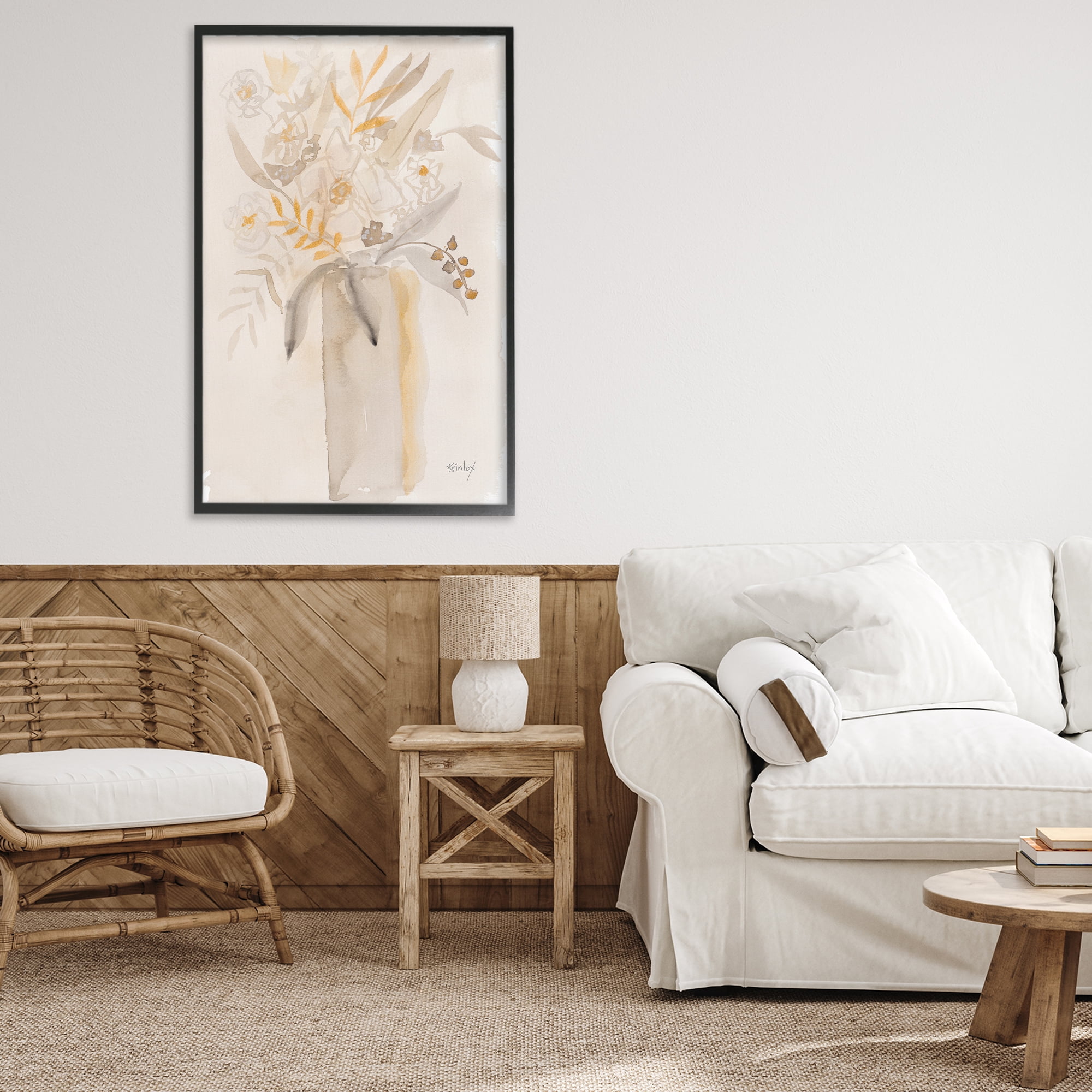 Stupell Industries Earthy Soft Flower Vase Black Framed Giclee Art, design by Krinlox