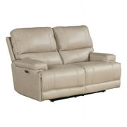 Bowery Hill Leather Loveseat with Power Headrest in Verona Linen Fossil