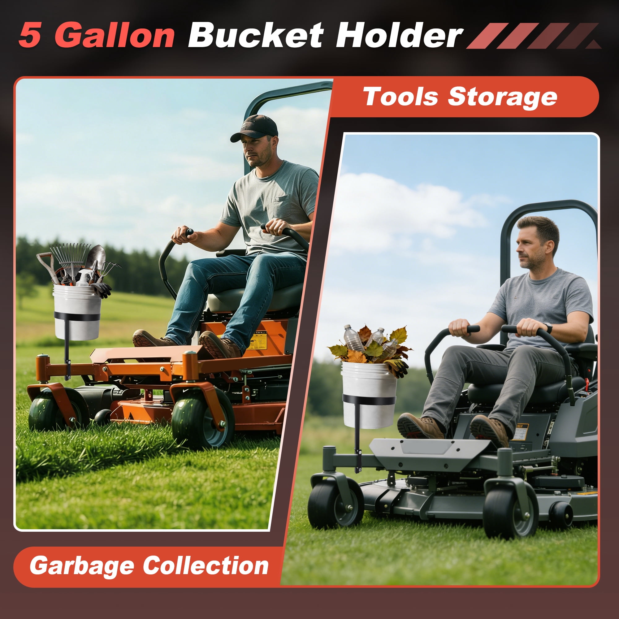 5 Gallon Trash Bucket Holder for Zero Turn Mowers, 11.2" Diameter, Heavy-Duty Steel Bucket Storage Bracket with Clamp, Convenient for Indoor Outdoor Yard Cleaning
