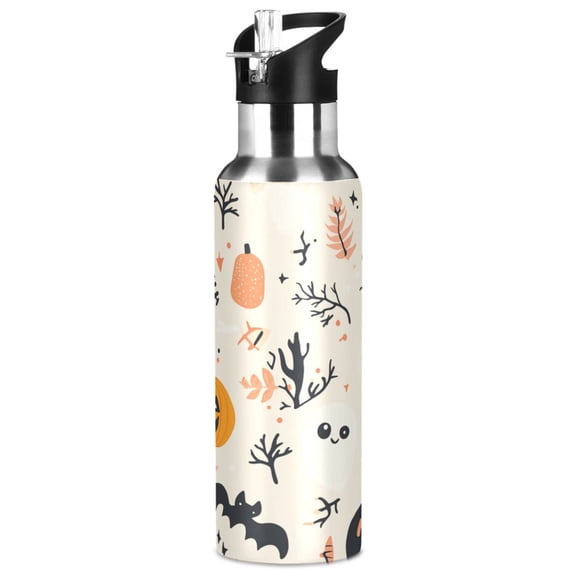 1000ml Vacuum Insulated Sports Water Bottle with Foldable Straw Stainless Steel Portable Thermos Cup Several Cute Halloween Elements