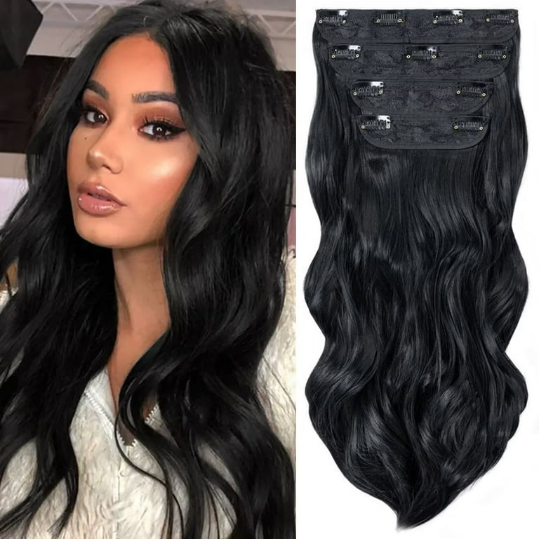 My-Lady 17-24Inch 8Pcs/set 18Clips In Long Wavy Synthetic Hair Extension Fiber Thick Double Weft Hair Hairpieces For Women Full Head Highlights Brown Black