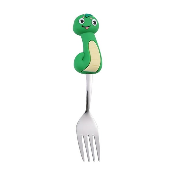 Snake Design Kids Fork Spoon Set, Silicone Handle Stainless Steel Utensils, Fun Children's Eating Tools, Toddler Training Cutlery for Independent Mealtime