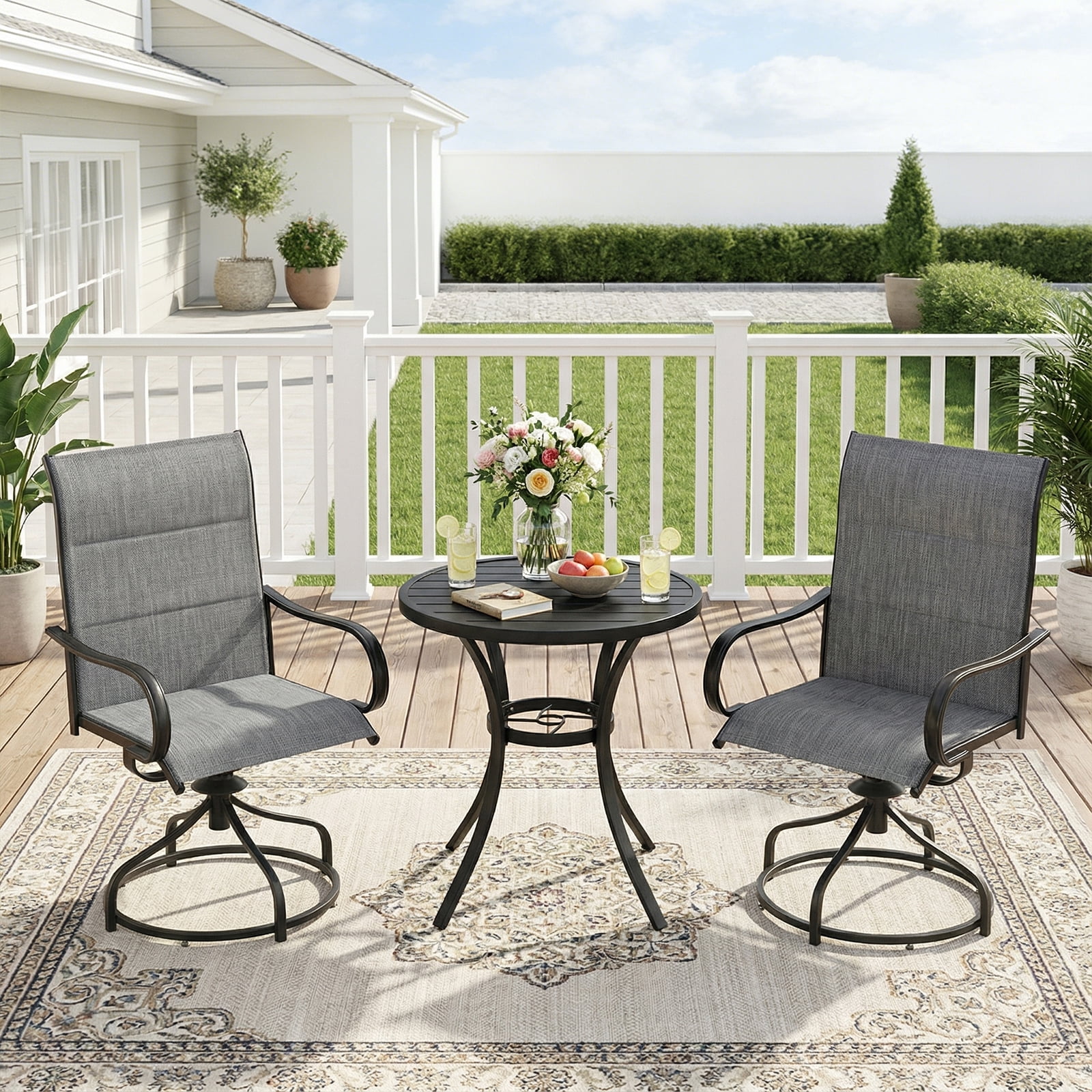 Arlopu Patio Swivel Chair Set of 4, Outdoor Dining Chairs High Back, Padded All Weather Breathable Textilene Outside Furniture Chair, Gray