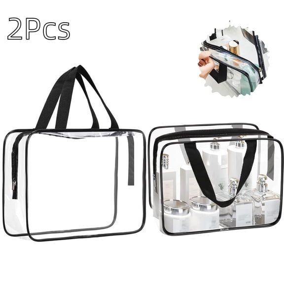 Clear Cosmetic Bag Set, 2 Pcs Large Makeup Organizer with Handle Zipper for Travel, Gym, Storage