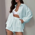thumbnail image 6 of Womens Casual 2 Piece Outfits Stripe Long Sleeve Button Down Shirts Loose Shorts Lightweight Lounge Tracksuit, 6 of 8