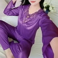 thumbnail image 5 of Awdenio Women Satin Pajamas Set Classic , Women's Long Sleeved and Full Length Pants Home Wear Two-piece Set, 5 of 9