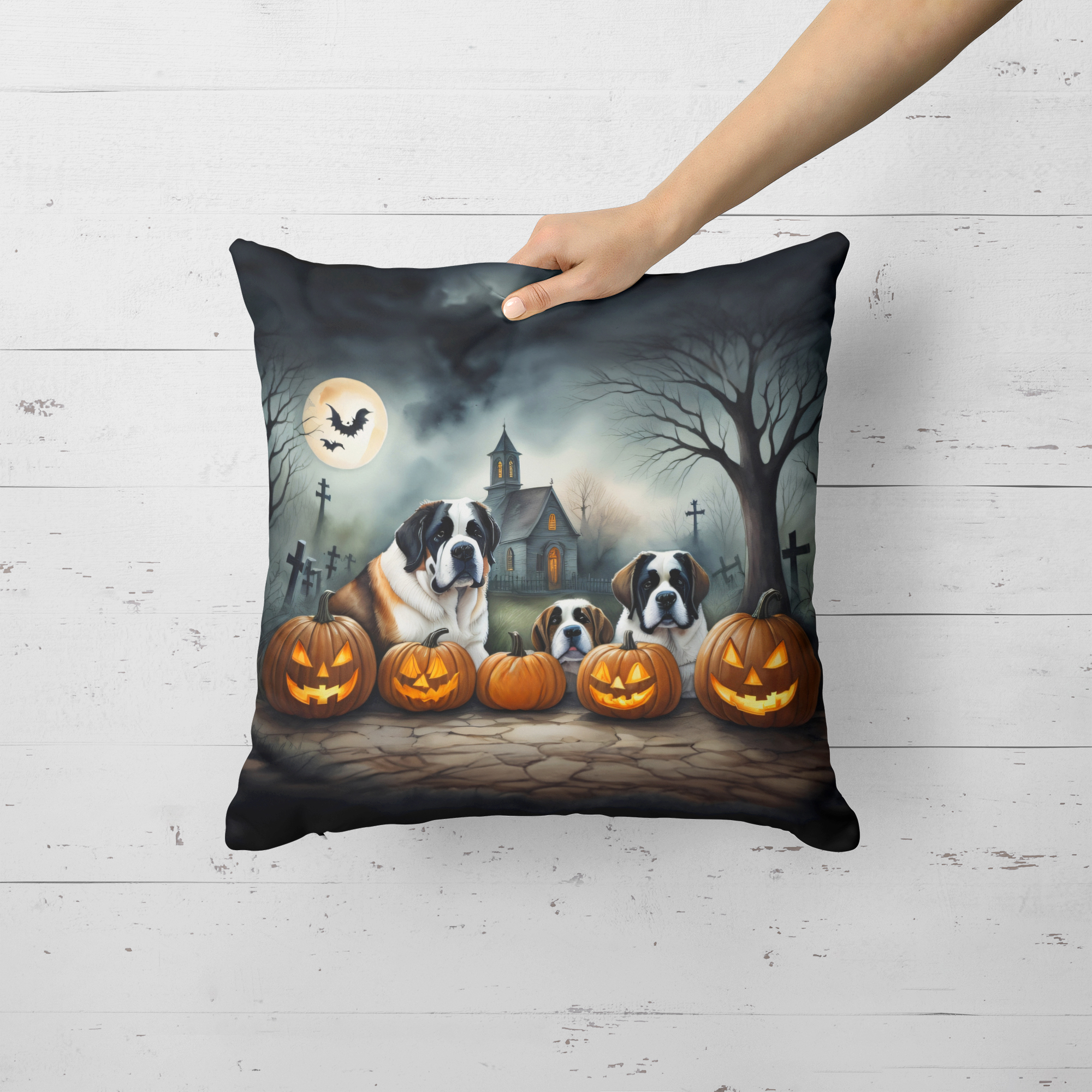 Saint Bernard Spooky Halloween Fabric Decorative Pillow 18 in x 18 in