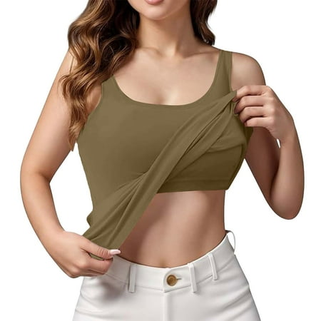 Sports Bra Tank Tops for Women! Comdrip Womens Tank Tops with in Bra Summer Basic Padded Yoga Shirt Shelf Bras Workout Camisole Casual Undershirt Tank Tops with Built in Bras Coffee 5XL