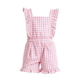 thumbnail image 4 of Jumpsuit for Girls Size 13-14Y Kids Sleeveless Square Neck Gingham Ruffle Jumpsuit with Pockets Summer Outfit Rompers for Girls, 4 of 4