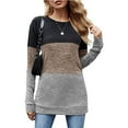 thumbnail image 5 of Womens Color Block Patchwork Tunic Tops Crewneck Long Sleeve Dressy Casual T Shirts Loose Comfy Basic Fall Blouses Tops, 5 of 6