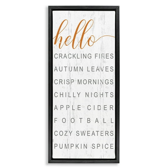 Stupell Industries Hello Fall Favorites Phrases Typography Painting Black Floater Framed Canvas Art Print Wall Art, 11 x 25