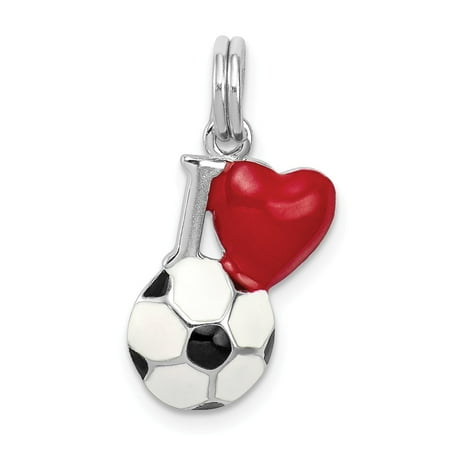 3/8 Inch Silver Logo Charm - Sterling Silver Enamel I Heart Soccer Ball Charm (0.7in long x 0.4in wide)