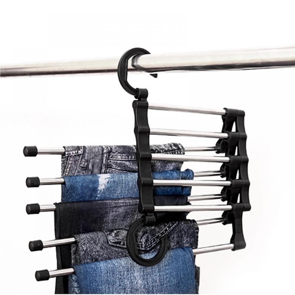 5 In 1 Multifunctional Stainless Steel Pants Clothes Hanger Folding Space Saving Closet Organizer Storage Rack For Trousers Scarf Tie Belt