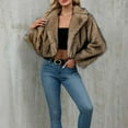 thumbnail image 4 of XPMWRP Women's Faux Fur Solid Color Jacket Winter Lapel Open Front Long Sleeve Fluffy Coat Warm Fashion Shaggy Furry Short Outerwear Yellow L, 4 of 9
