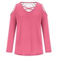 thumbnail image 4 of Black and Friday Clothing Sales Idoravan Long Sleeve Shirts for Women Winter Women's Solid Off Shoulder Fashion Long Sleeve Top Pink S, 4 of 4