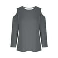 thumbnail image 4 of ZyeKqe Cold Shoulder Tops for Women 3/4 Sleeve Shirts Casual Crewneck Top Solid Color Going out Tops Loose Fitted Blouses, 4 of 6