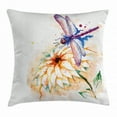 thumbnail image 1 of Dragonfly Throw Pillow Cushion Cover, Watercolor Stylized Lily Flower and Flying Bug over it Nature Spring Theme Print, Decorative Square Accent Pillow Case, 18 X 18 Inches, Multicolor, by Ambesonne, 1 of 2