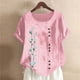 thumbnail image 2 of Blusas de Manga Corta para las Mujeres Impreso Cómodo Suelto Botón Corte Cerradura Casual Cuello Redondo Superior, 2 of 3