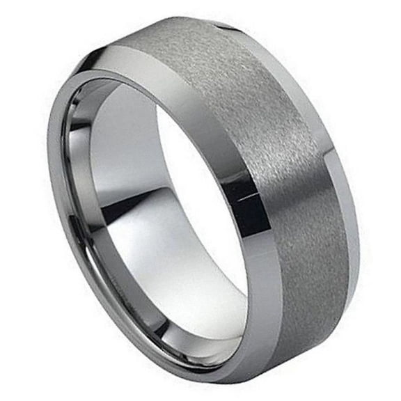10mm Tungsten Carbide Brushed Center High Polished Beveled Edge Wedding band Ring for Men and Ladies