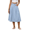 thumbnail image 2 of WQNVRNR Womens Max Skirt- Elastic Waist Casual Pleated Zip Button Summer A-Line Long Skirts Light Blue Size 2XL, 2 of 7