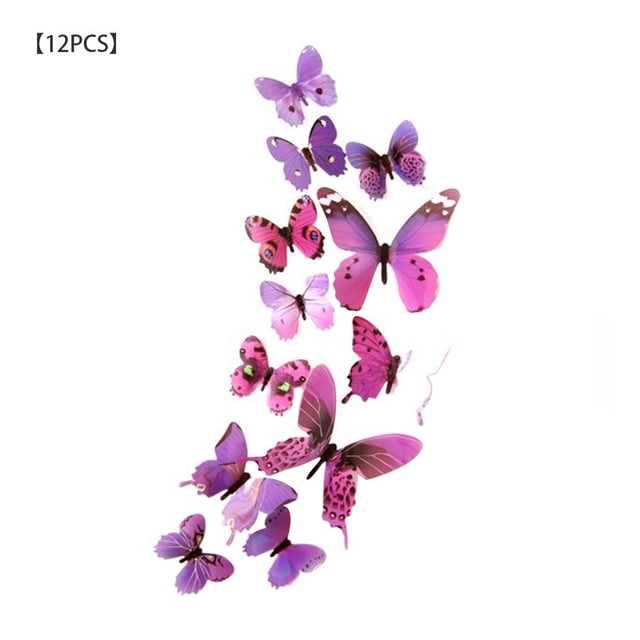 12pcs Wall Stickers PVC Simulation Insect Wall Decals Insect Stickers Waterproof Wallpapers for Home Decoration, Purple