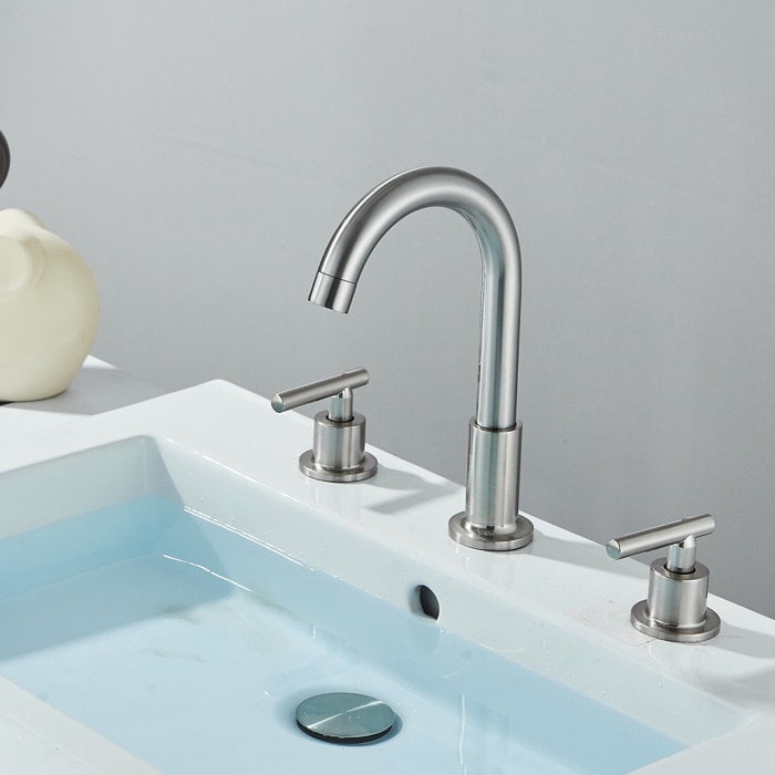 Brushed Nickel Vanity Bathroom Faucet 3 Holes Widespread 2 Handle Sink Mixer Tap