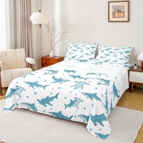 Feelyou Marine Shark Animal Twin Sheet Sets, Cartoon Stars Kid Bedding, 3 Pieces