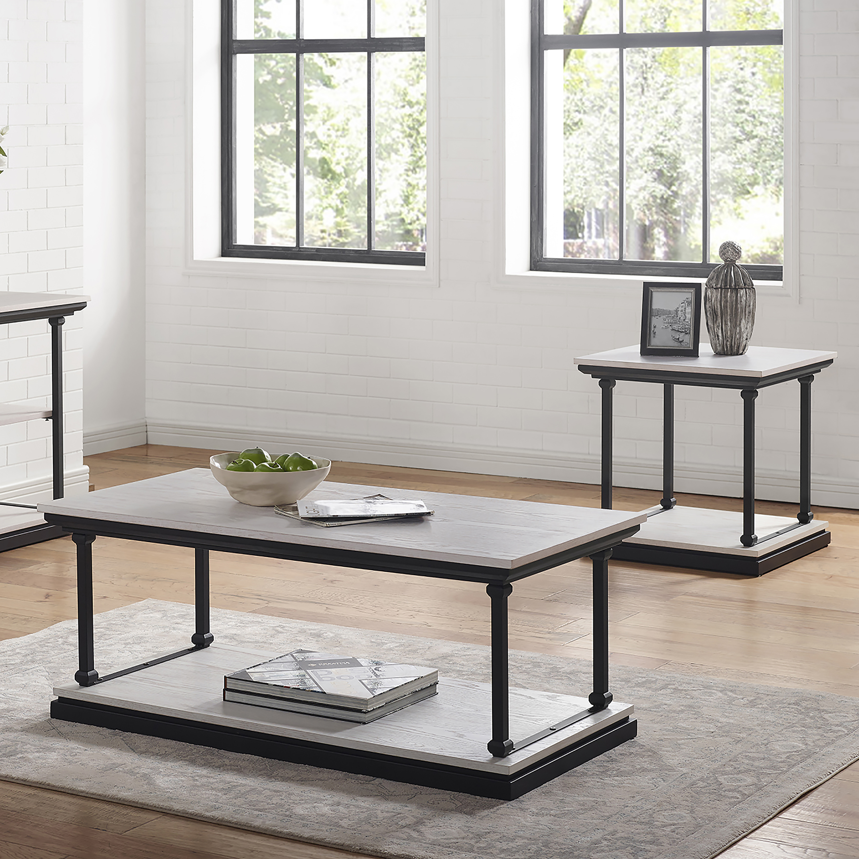 Furniture of America Laem 2-Piece Coffee Table Set, Antique White