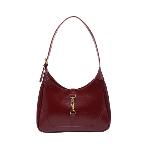 Women's PU leather buckle zipper shoulder bag with adjustable shoulder strap, vintage handbag