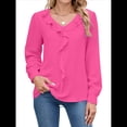 thumbnail image 1 of Blusa Informal Elegante para Mujer, de Larga, con Cuello en V y Volantes, para el Trabajo, 2025 Rosa Roja M, 1 of 10